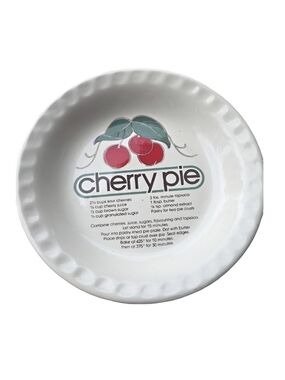 Vintage Ceramic Pie Plate with Cherry Pie Recipe 10"